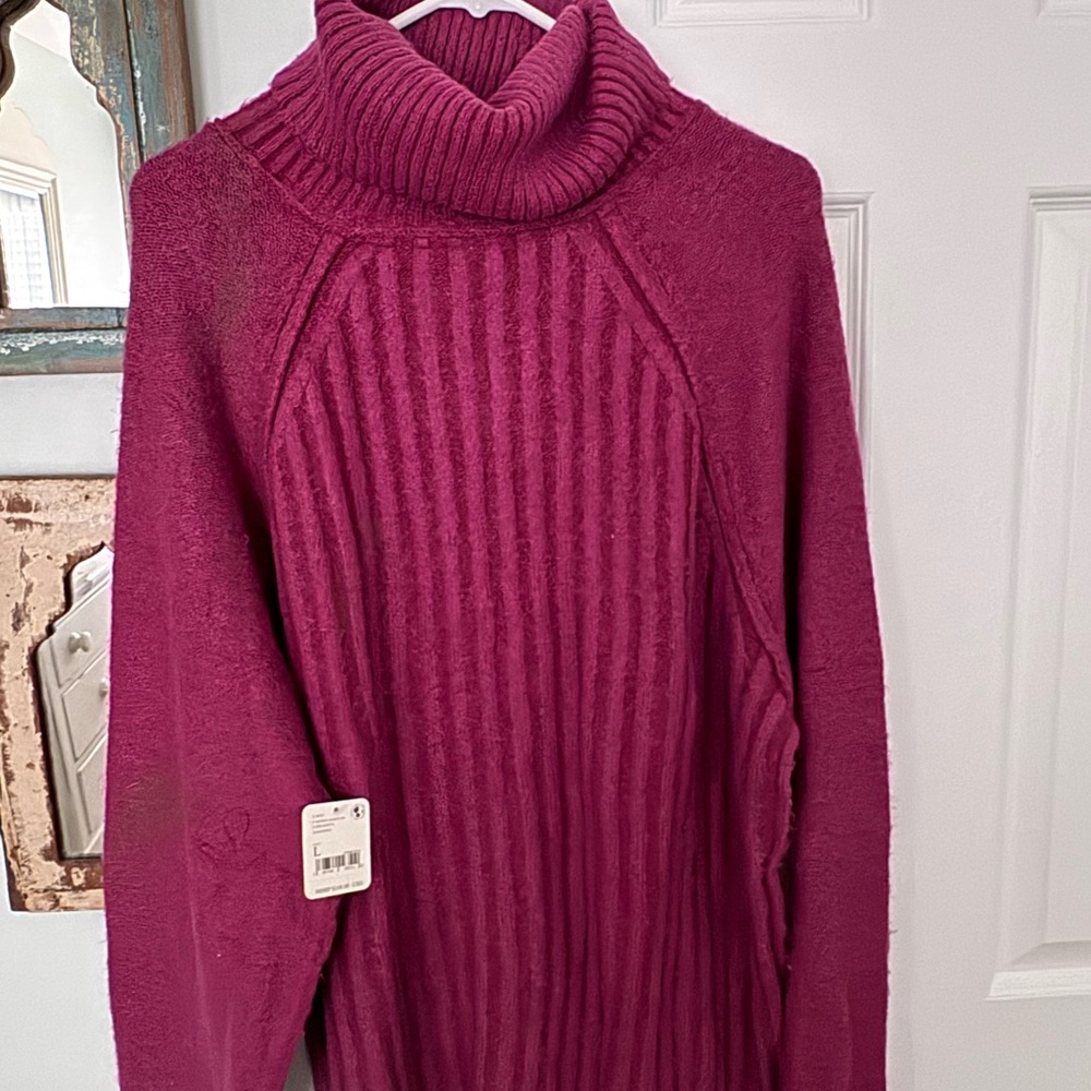 Free People Ribbed Cowl Neck Sweater - Deep Raspberry - Picture 3 of 4